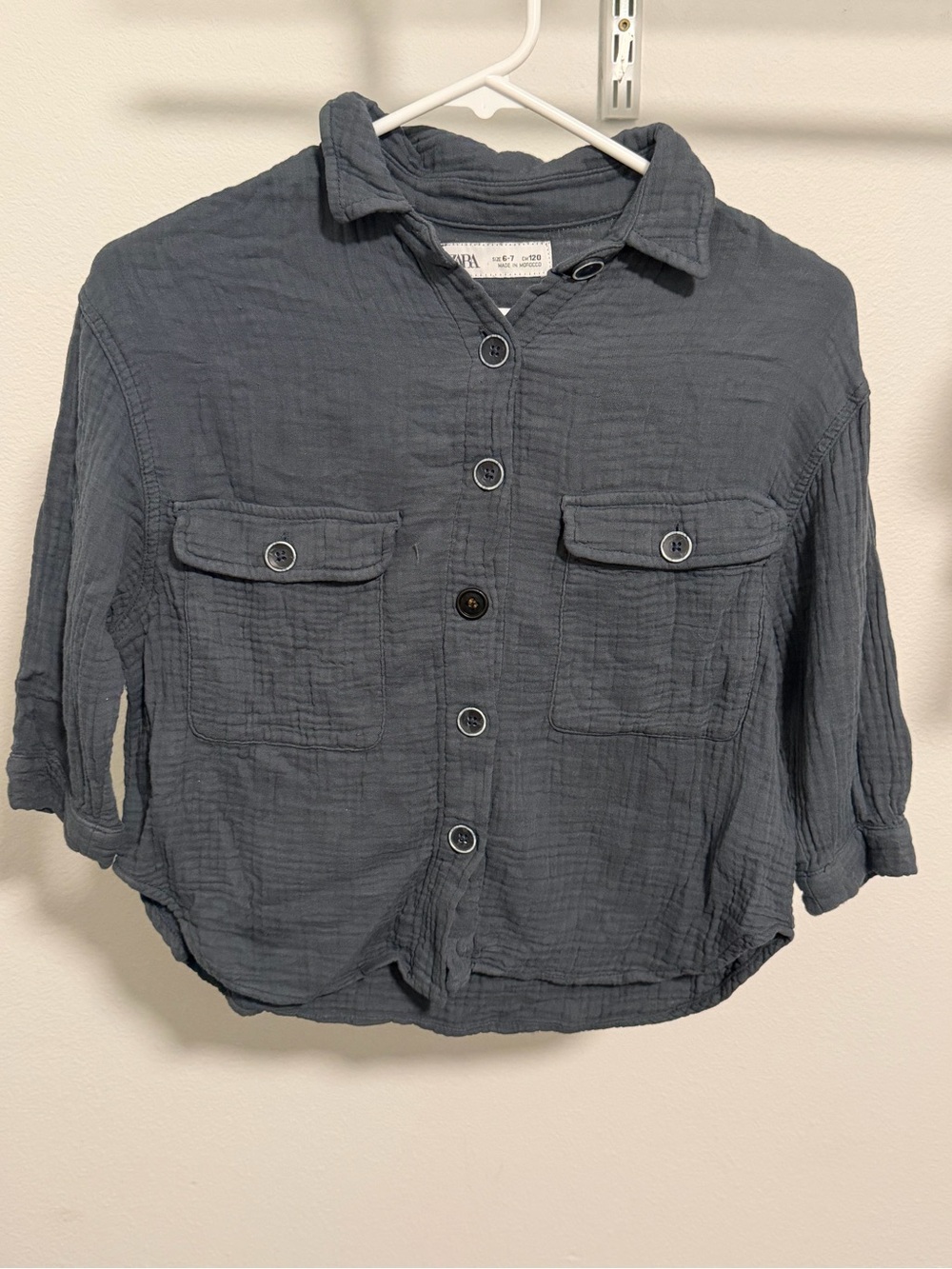 Zara Slate Blue Textured Casual Button-Down Shirt